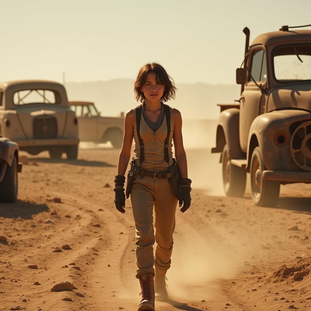 Young Furiosa navigating the desolate wasteland