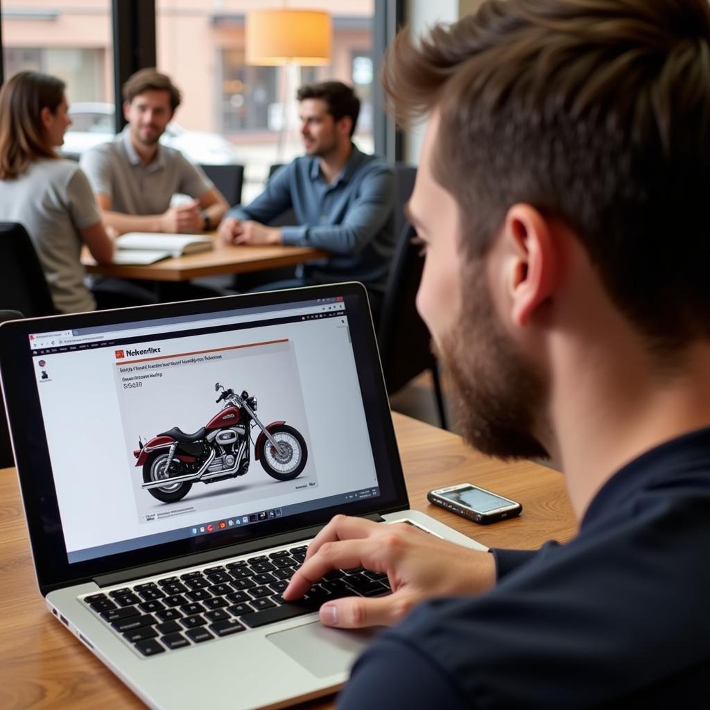 2007 Harley Davidson Service Manual Download - A person downloads a service manual on their laptop.