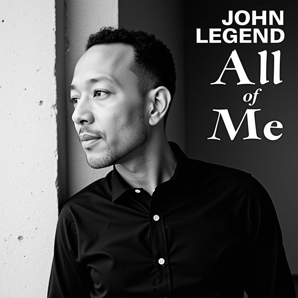 John Legend's "All of Me" album cover art featuring the singer in a classic black and white portrait.