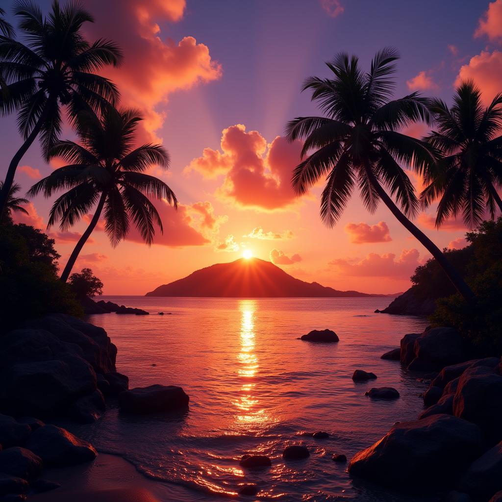 Coconut Tree Video Free on Tropical Island at Sunset