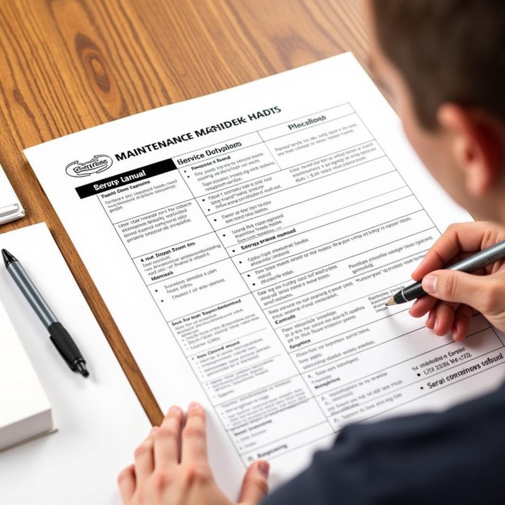 Consulting a Cub Cadet maintenance schedule in a service manual.