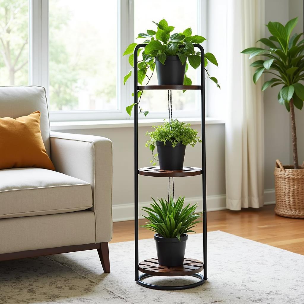 Customized Metal Plant Stand with Hanging Planters