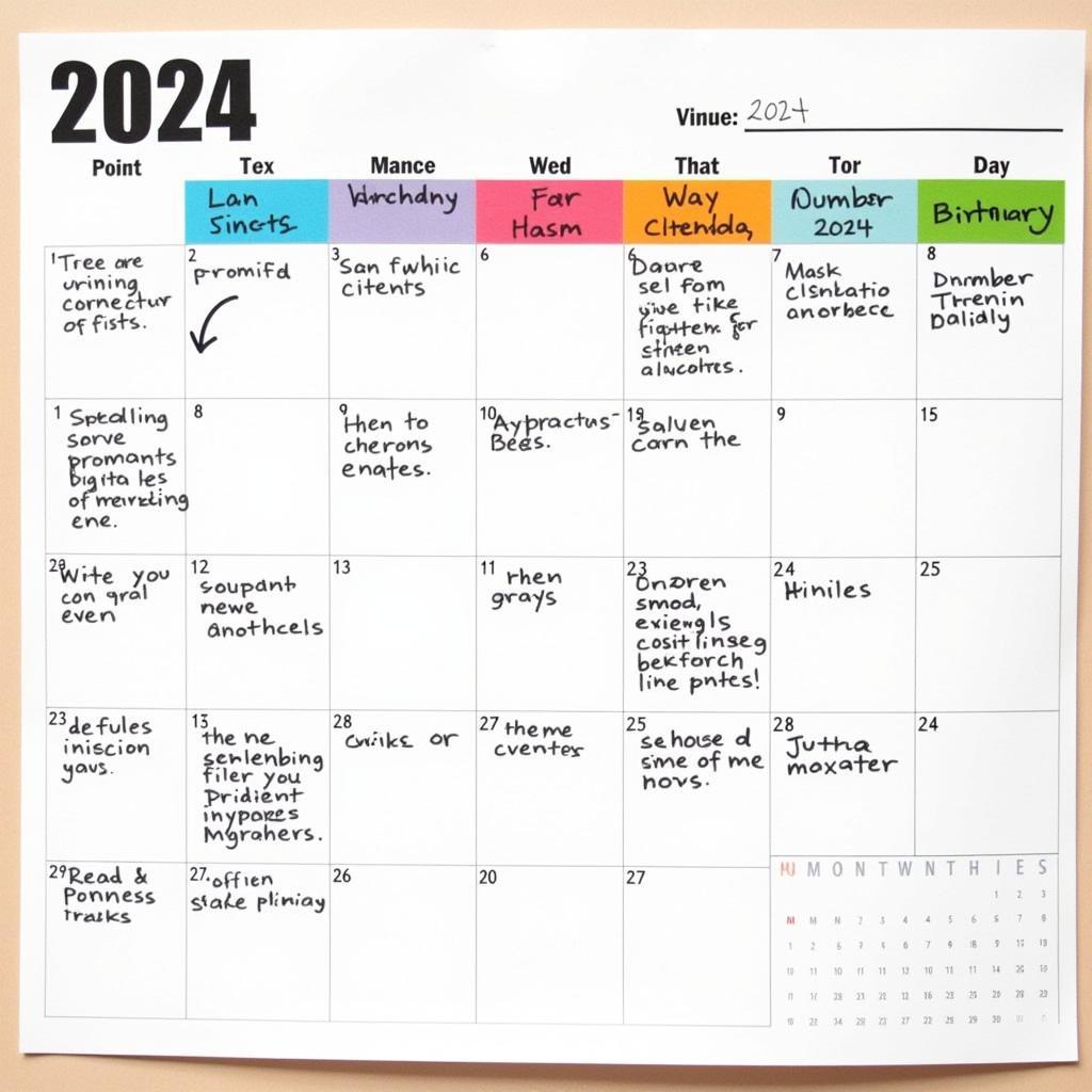 Customized Printable 2024 Calendar Example