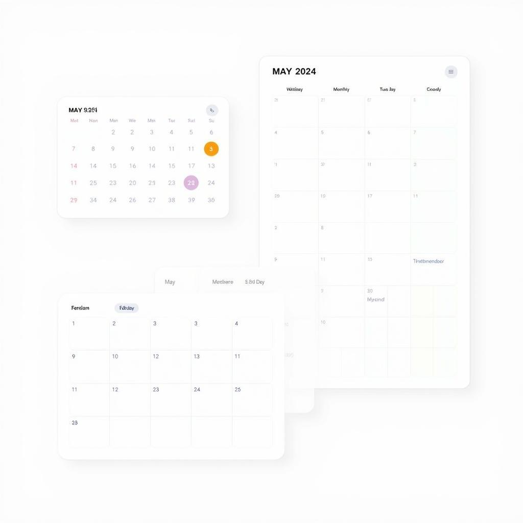 A comparison of different calendar formats for May 2024, including monthly, weekly, and daily views