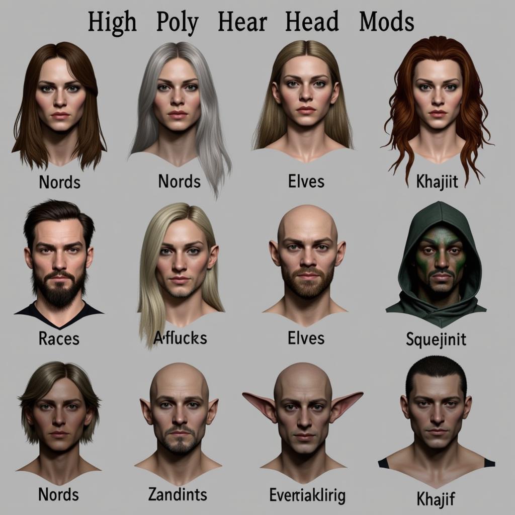 Different High Poly Head Options in Skyrim SE