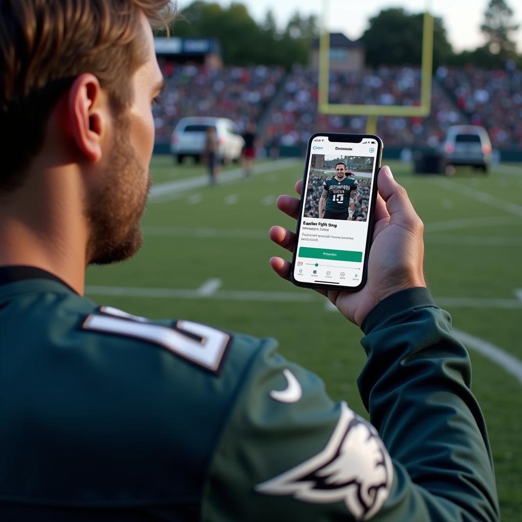 Downloading the Eagles Fight Song on a mobile phone.