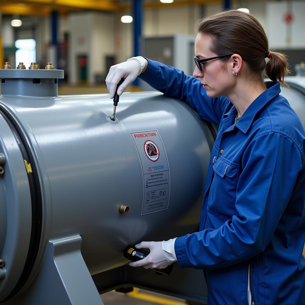 Example of Non-Destructive Testing (NDT) being performed on a fiber-reinforced plastic pressure vessel, in accordance with EN 13445-5.