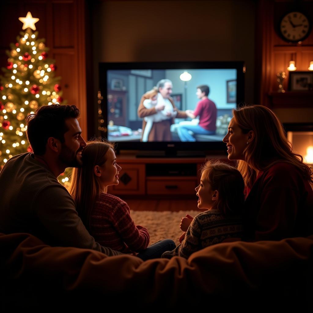 Family Watching Christmas Movie