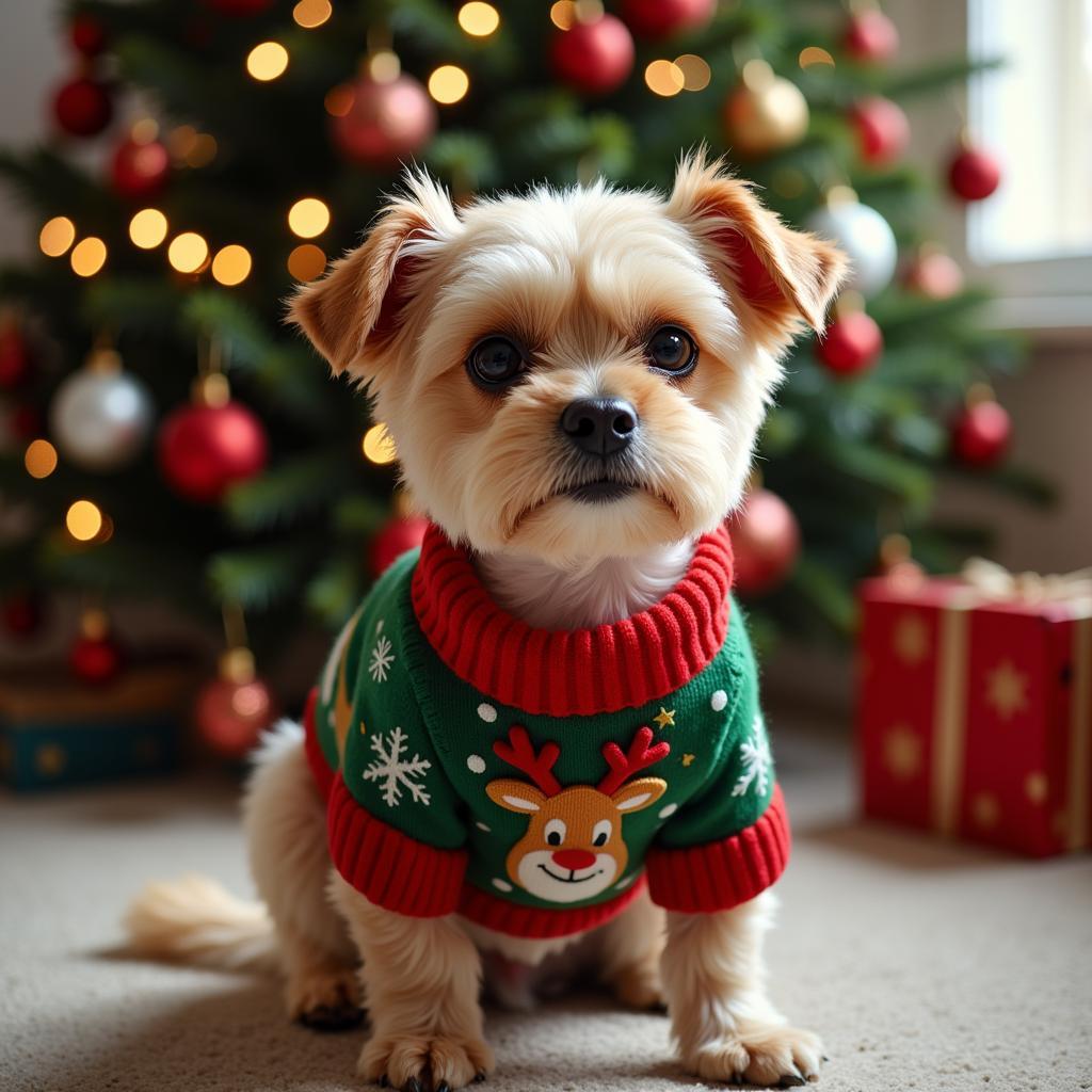 Festive Knitted Dog Christmas Sweater