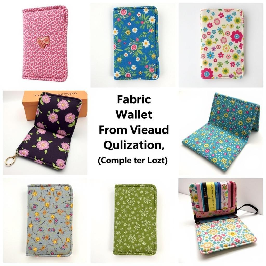 Examples of Finished Fabric Wallets: Different styles and fabrics showcased.