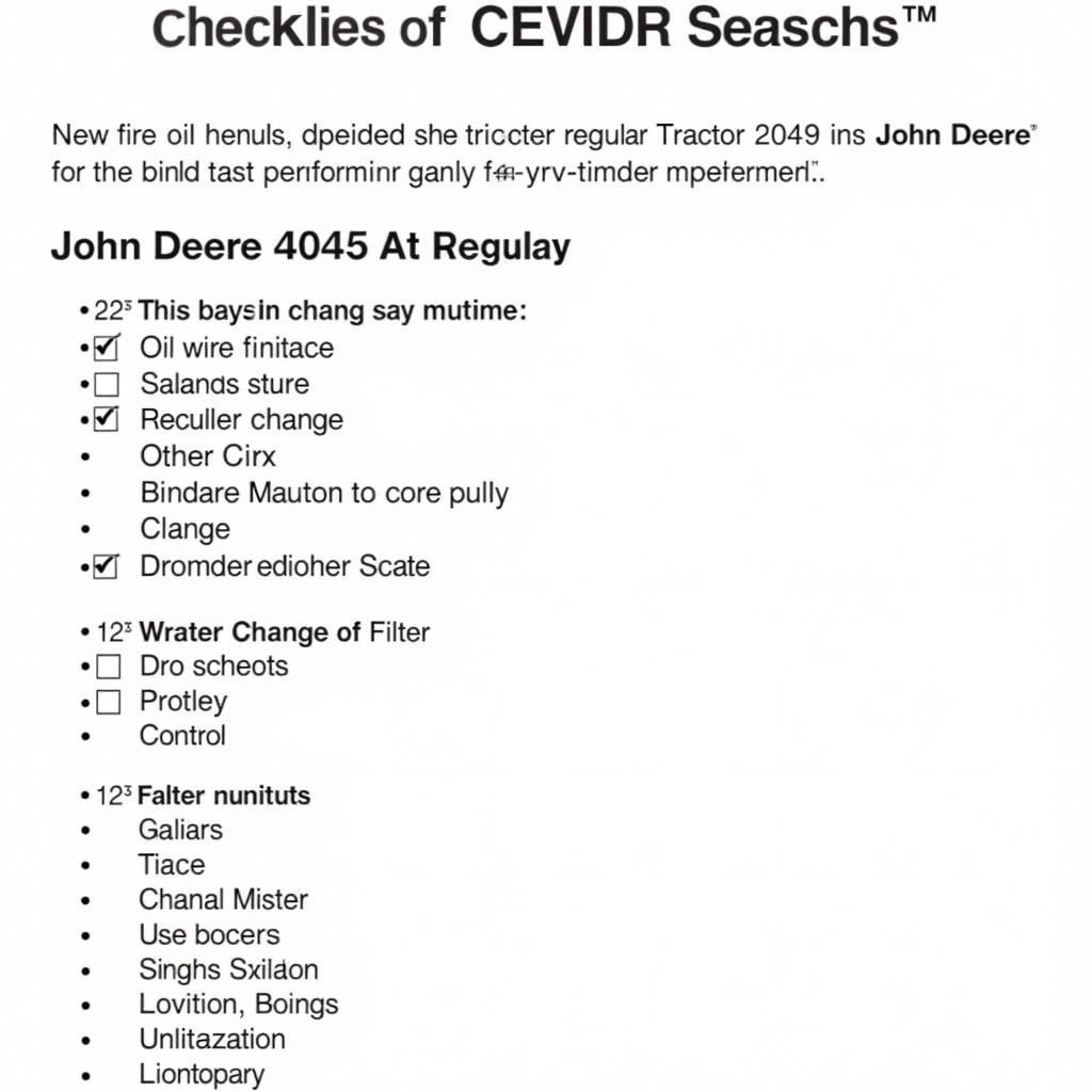 John Deere 4045 Regular Maintenance Checklist