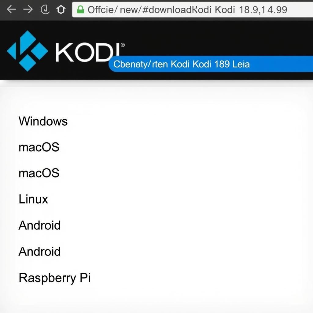 Kodi 18.9 Download Page Screenshot