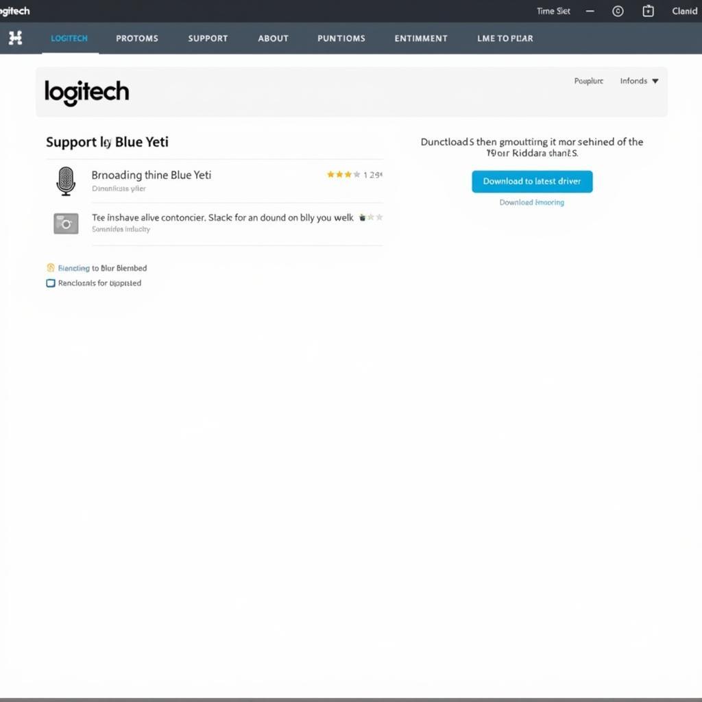 Logitech Website Showing Blue Yeti Driver Download Page