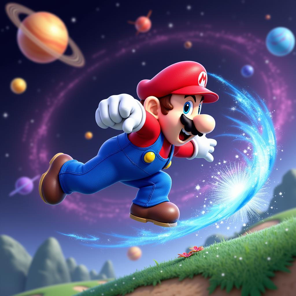 Mario soaring through space in Mario Galaxy 2