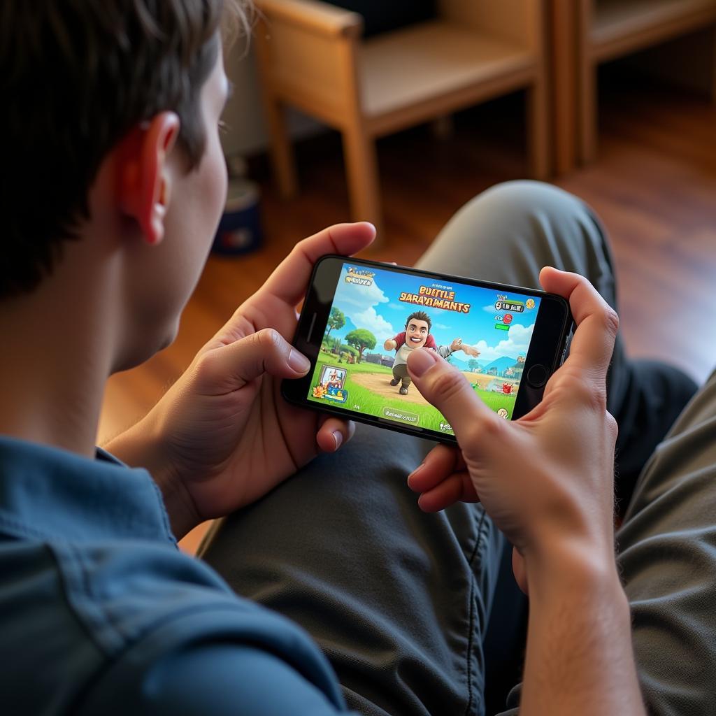 Mobile Gamer Enjoying Enhanced Experience with Larger Fonts