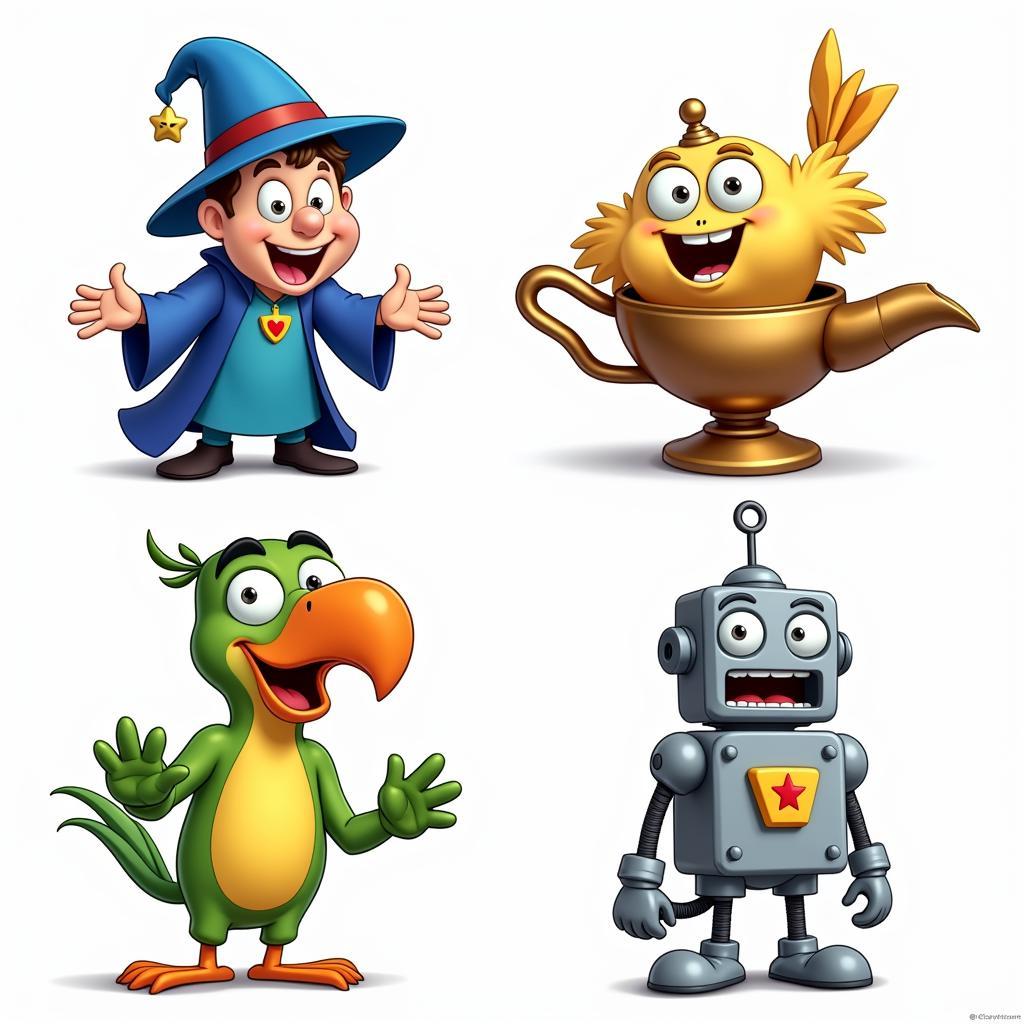 Microsoft Agent Characters: Merlin, Genie, Peedy, and Robby