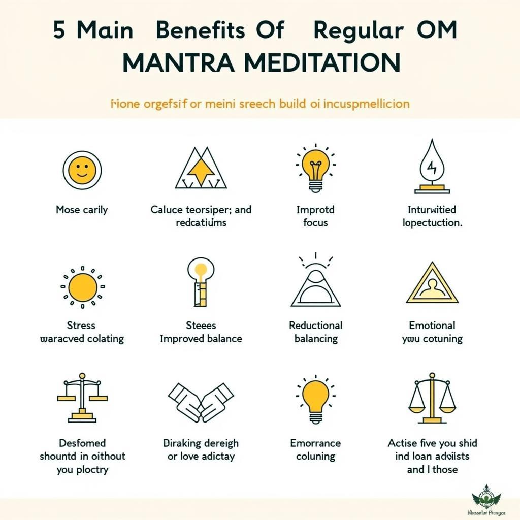 Infographic highlighting the key benefits of Om mantra meditation, such as stress reduction, improved focus, and emotional balance.