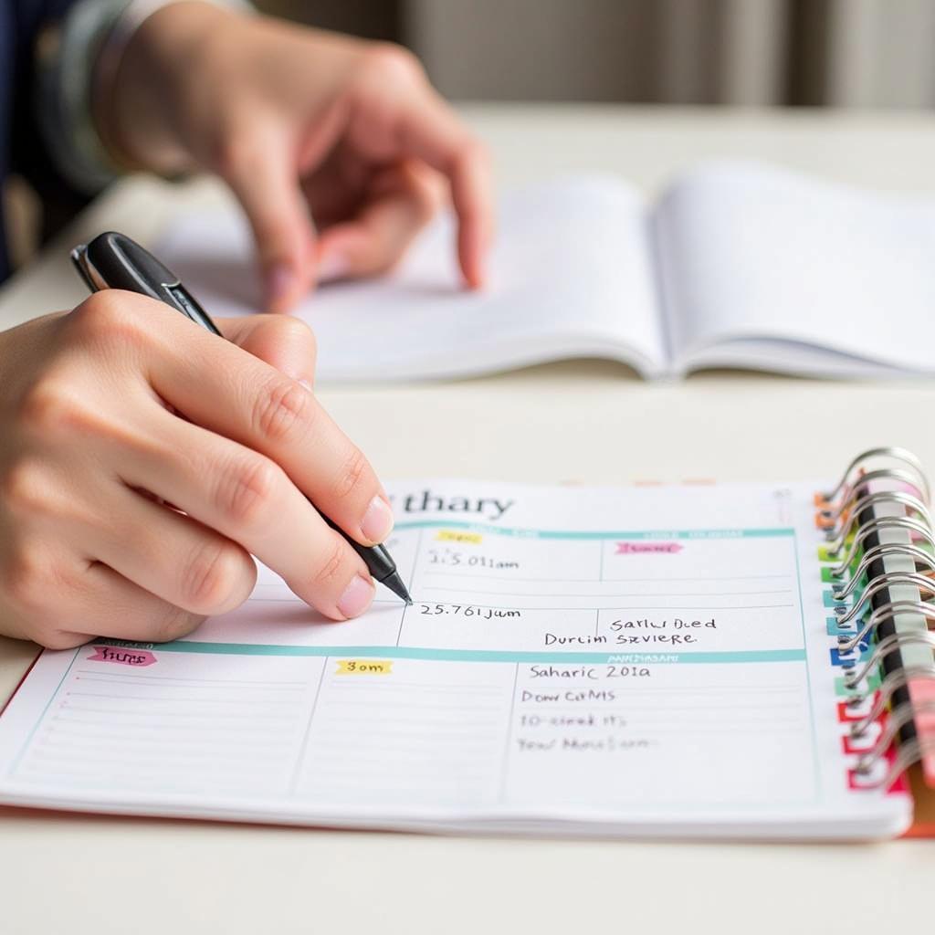 Person Writing in Printable Planner