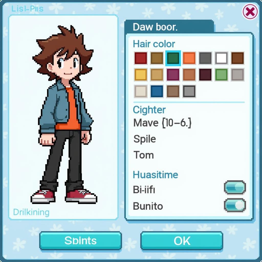 Pokemon Prism Character Customization Screen