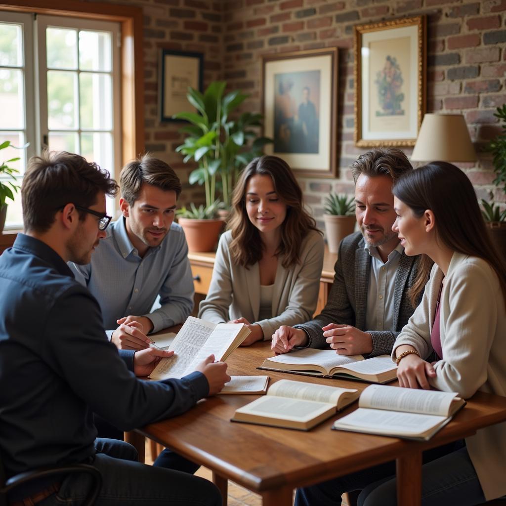 Staying Motivated with Bible Reading: A group of people engaging in a Bible study, sharing their thoughts and insights, fostering a sense of community and encouragement.