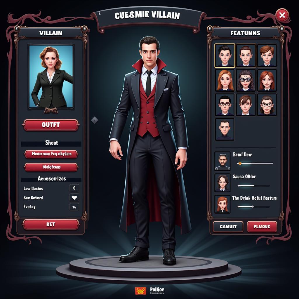 Villain Simulator Character Customization Screen