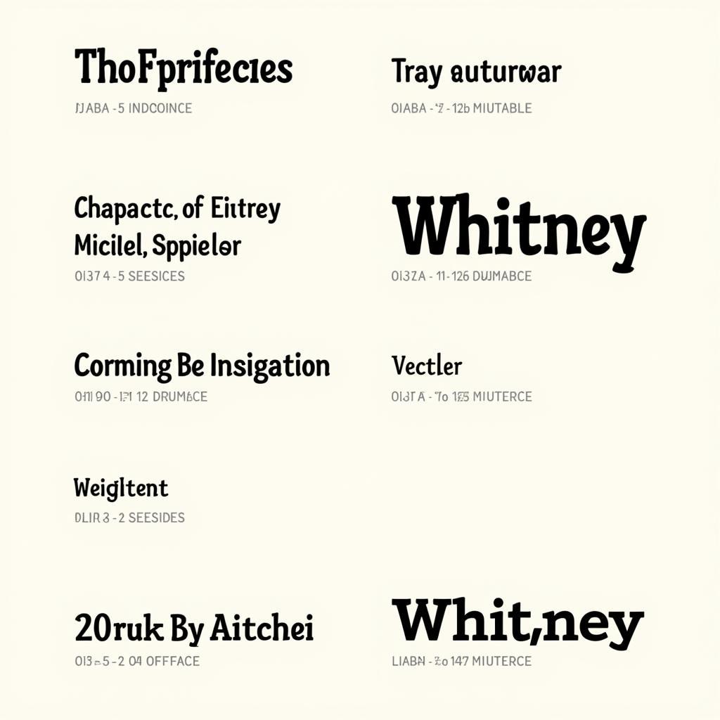 Whitney Typeface Examples in Different Sizes and Weights