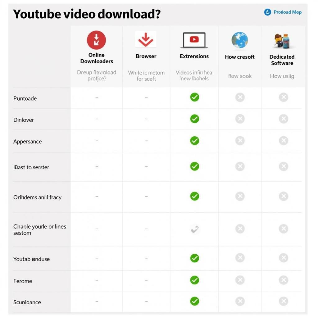 Comparison table of different YouTube video download methods.