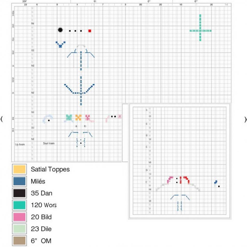 Anchor Cross Stitch Pattern Chart Reading:  A close-up of a cross stitch pattern chart showing the grid, symbols, and color key, explaining how to interpret the chart and follow the stitching instructions.