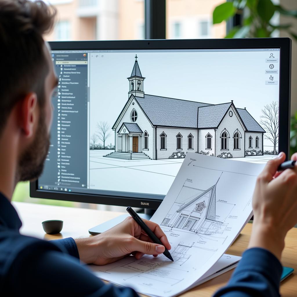 Architect Reviewing Church Building Plan