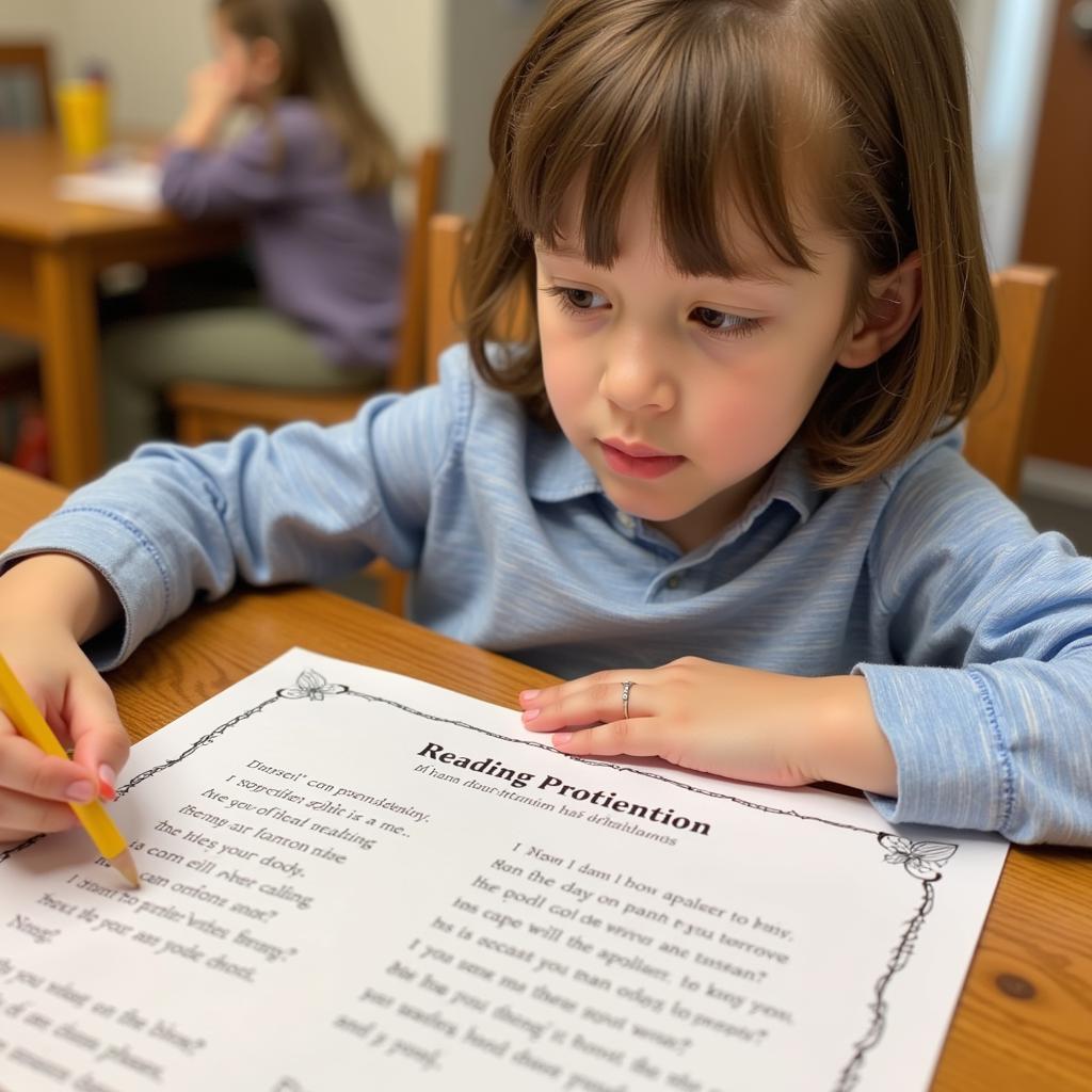 Child Doing Reading Comprehension Exercises