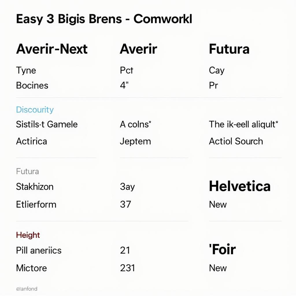 Comparison Chart of Avenir Next, Avenir, Futura, and Helvetica