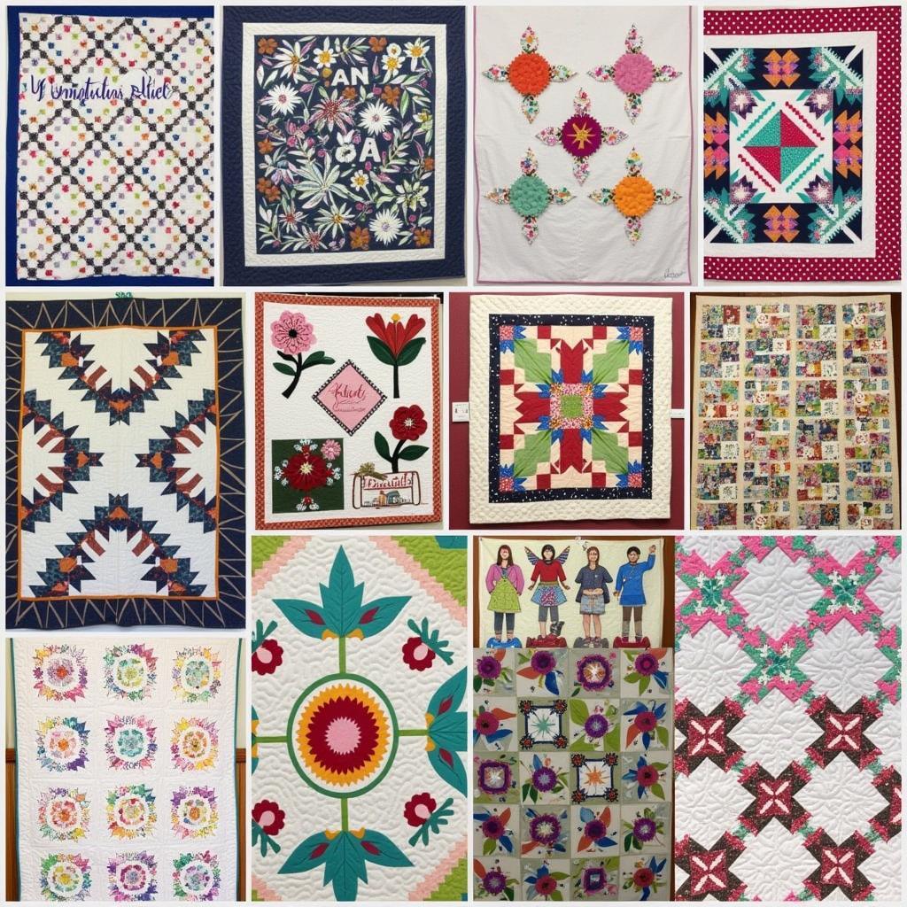 Free Moda Quilt Patterns for Different Skill Levels: A collage showcasing finished quilts ranging from simple beginner projects to complex, intricate designs, representing various skill levels.