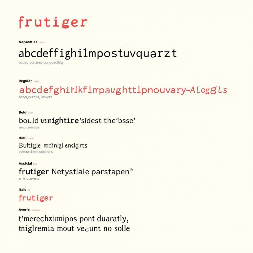 Frutiger Font Example in Different Sizes and Weights