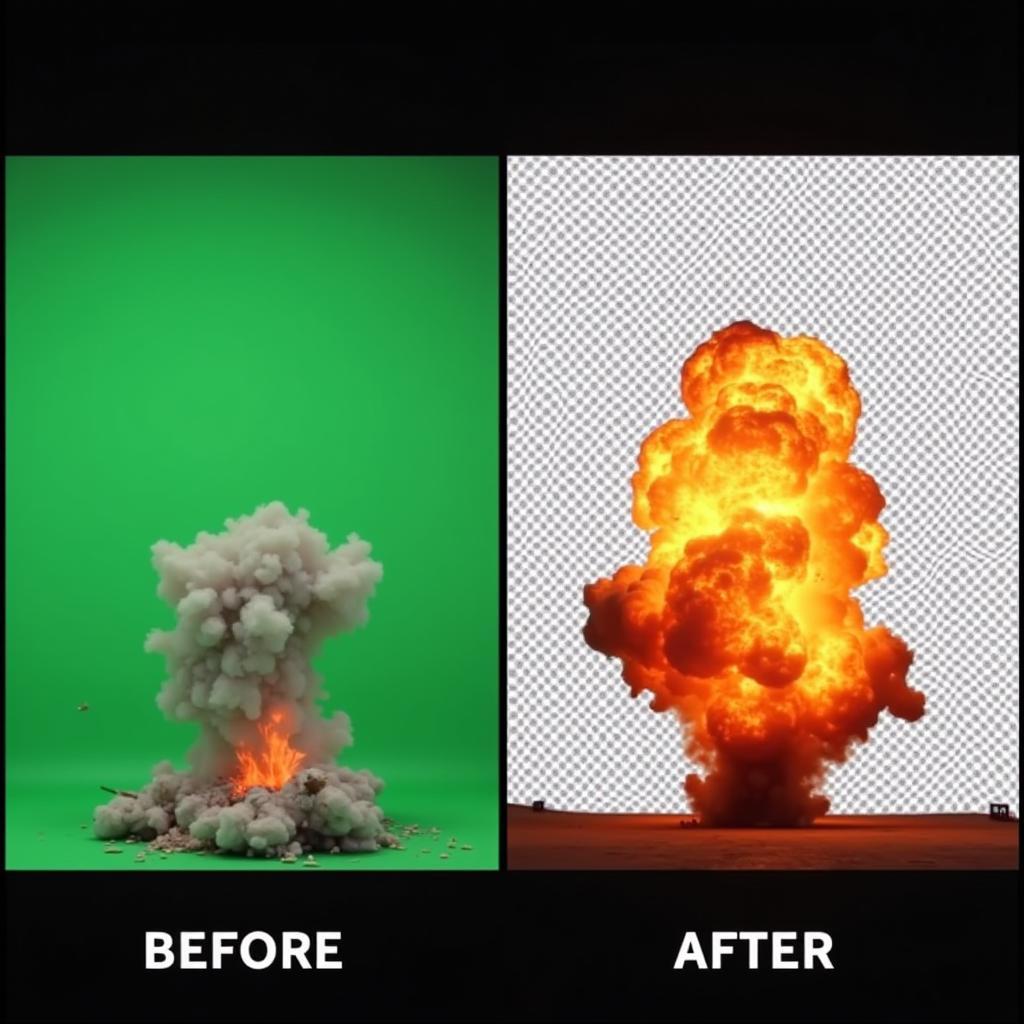 The process of keying out a green screen explosion