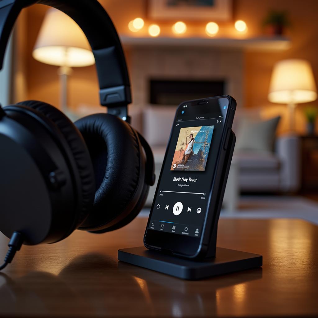 Headphones and Smartphone with Music App