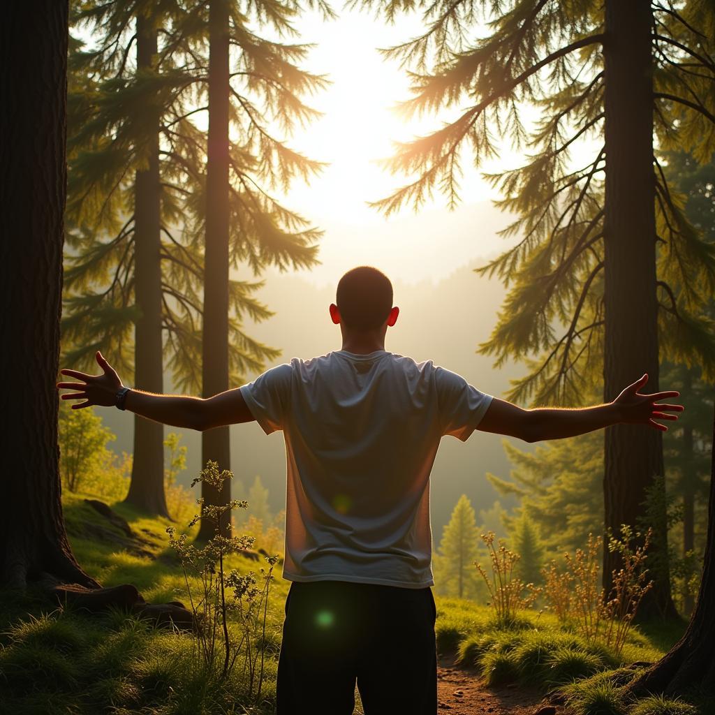 A man praying in nature.