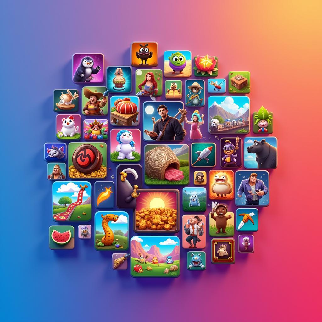 Variety of Mobile Game Genres: Icons representing different game genres, such as action, puzzle, RPG, and strategy.