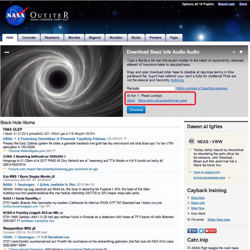 NASA Black Hole Audio Download Interface