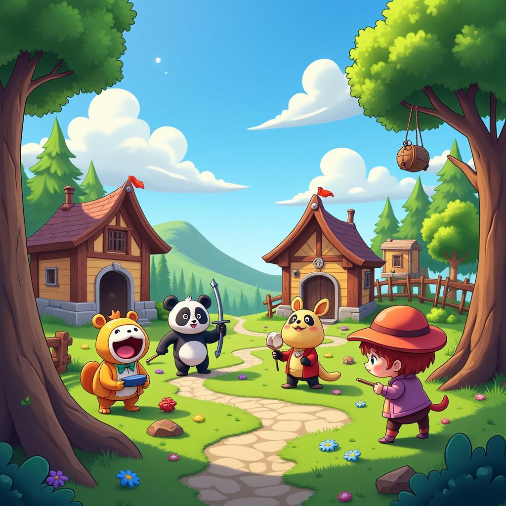 Showcase of Pandabar characters and game environment.