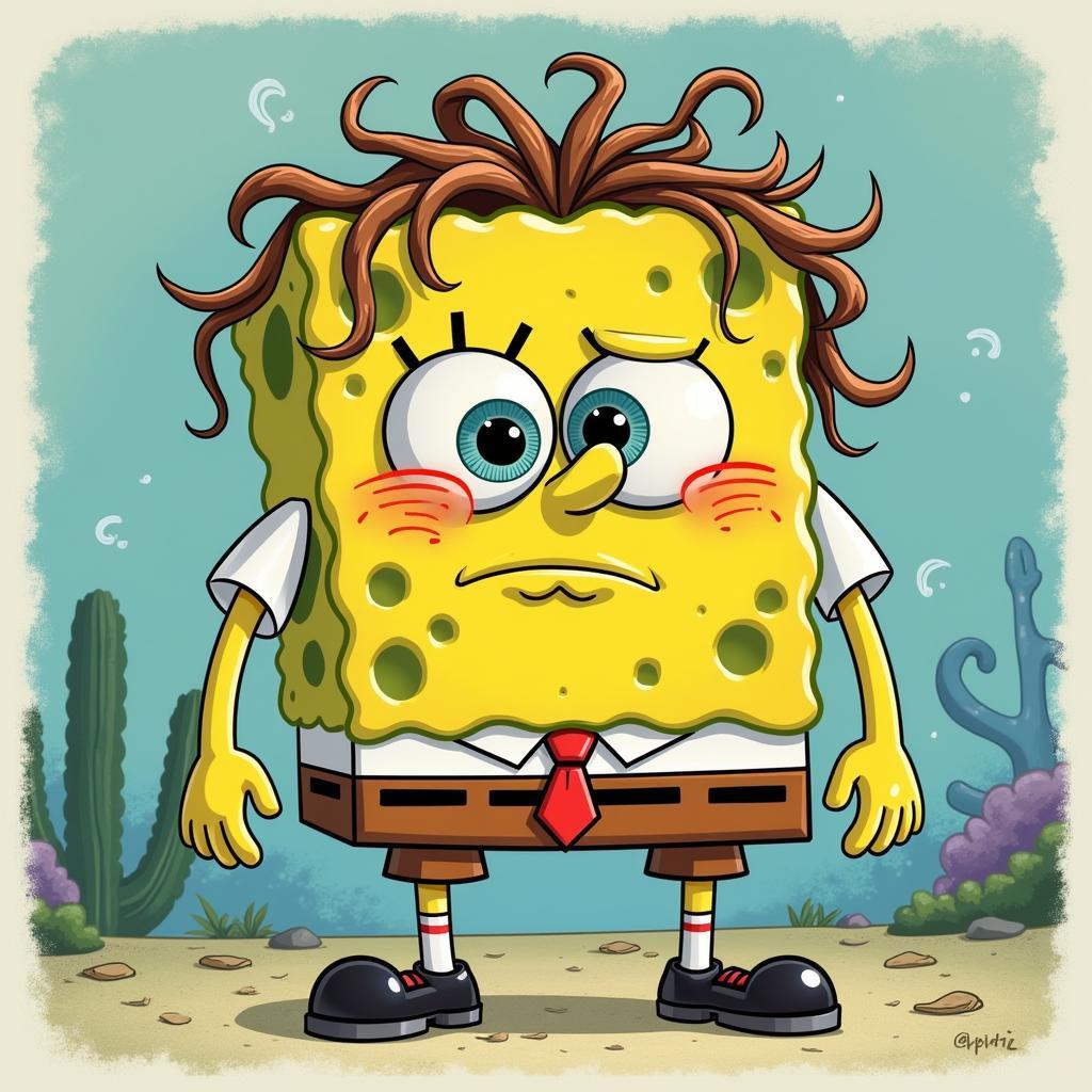 Spongebob Squarepants looking extremely tired and worn out, as if after a long and arduous task, representing the "3 hours later" meme.