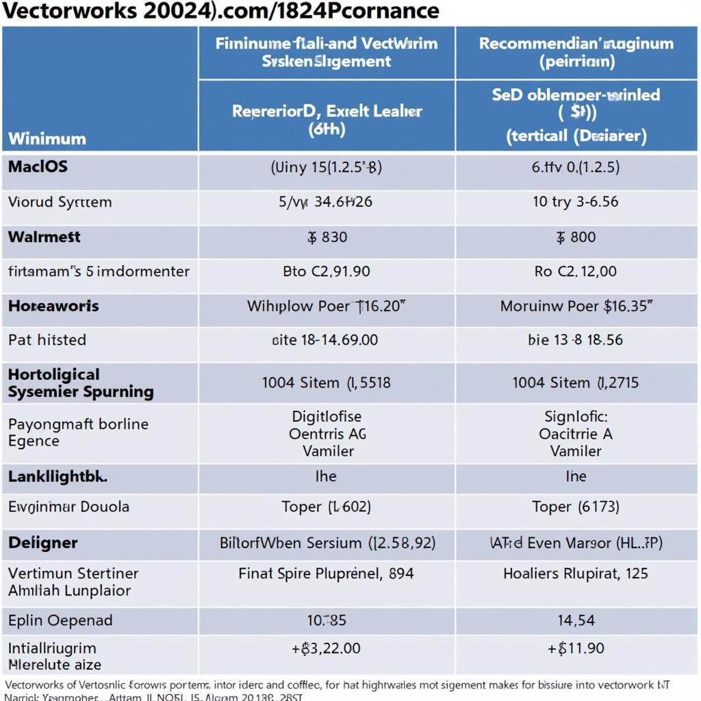 Vectorworks 2024 System Requirements Chart