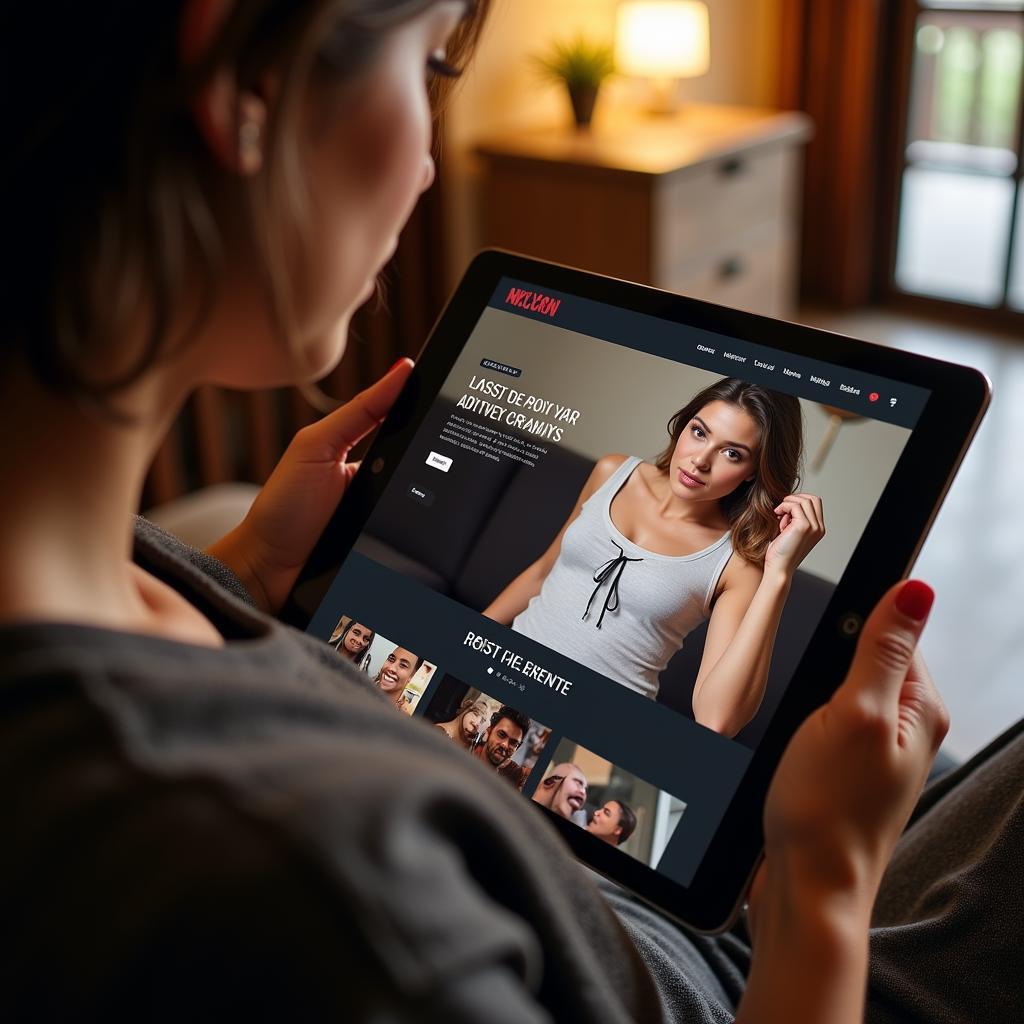 Woman Browsing Adult Content on a Tablet