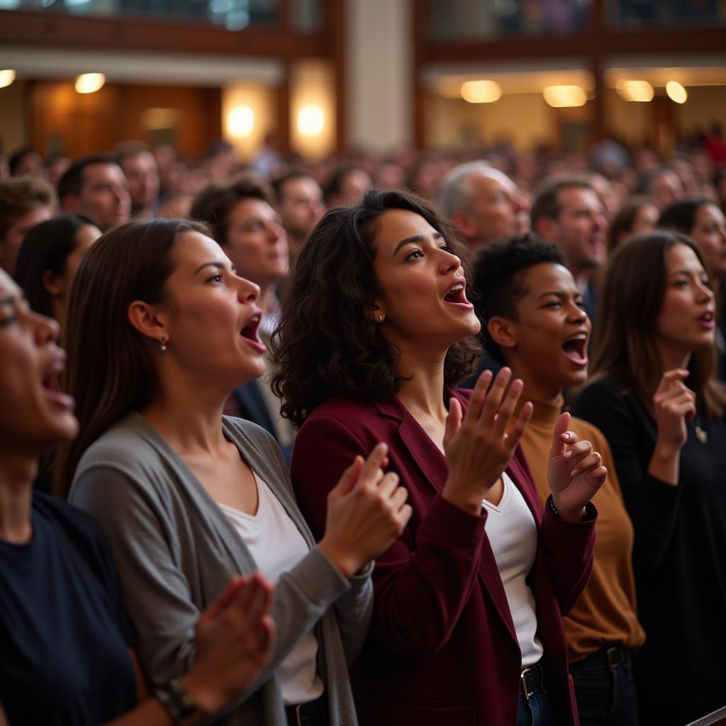 Congregation singing Elohim Adonai