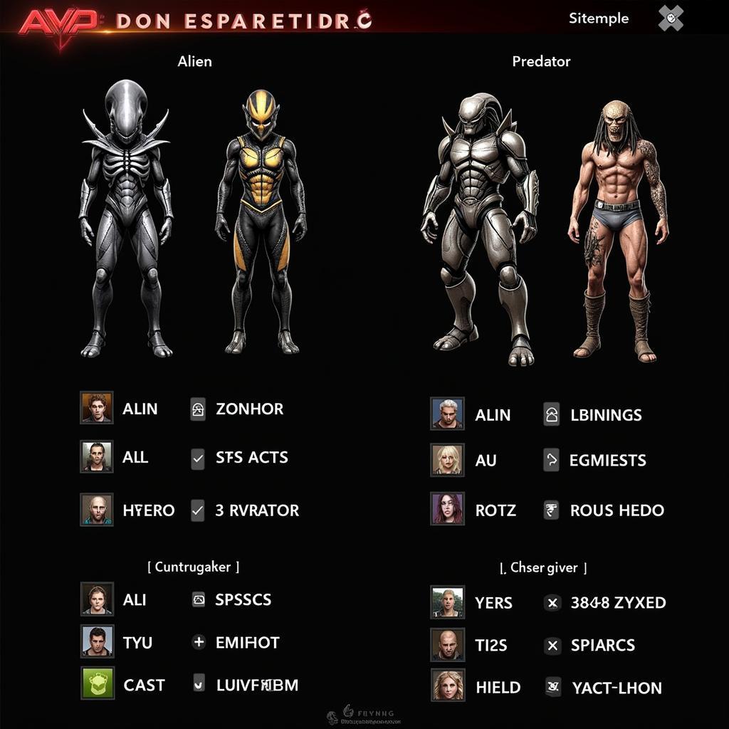 AVP Evolution Character Selection Screen