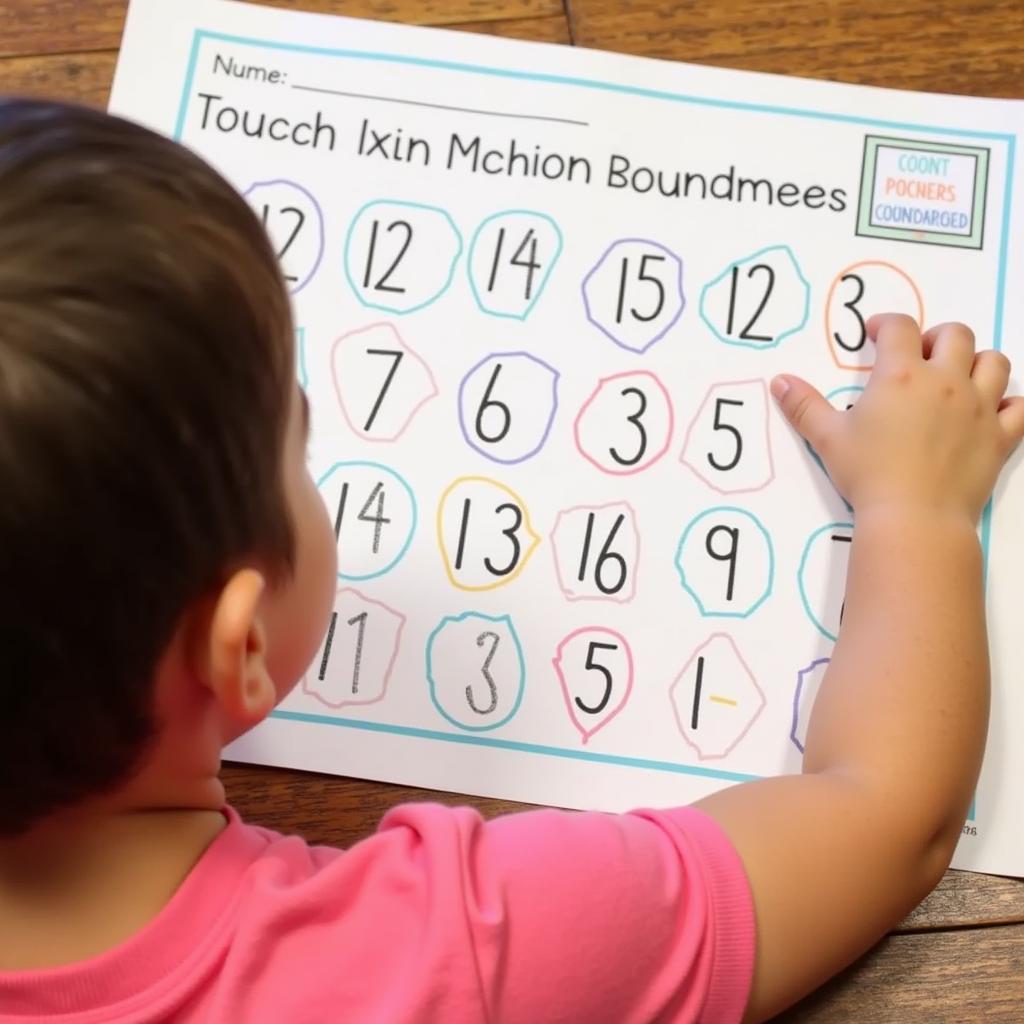 Child Using a Touch Math Worksheet