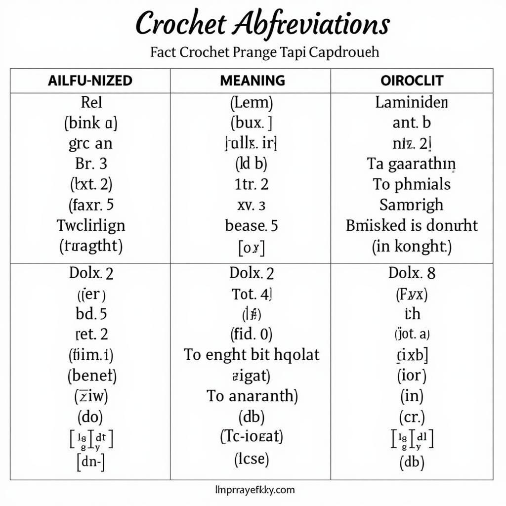 Understanding Crochet Terminology and Abbreviations: A helpful guide with common crochet terms and their corresponding symbols.