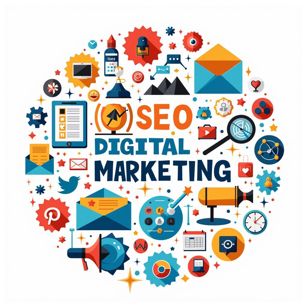 Digital Marketing Strategies: A collage showcasing various digital marketing channels, including SEO, social media marketing, email marketing, and content marketing.