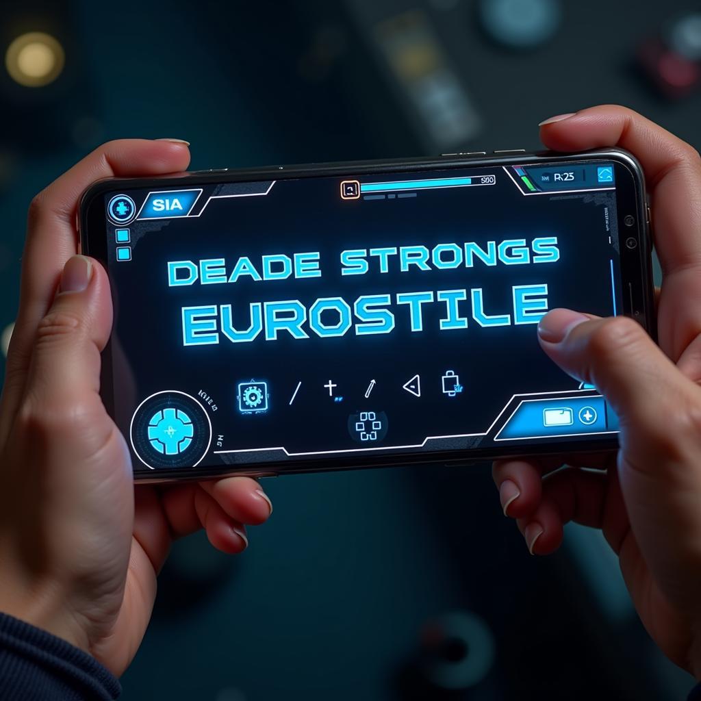 Eurostile font displayed on a futuristic Android game interface, showcasing its sleek and modern design.