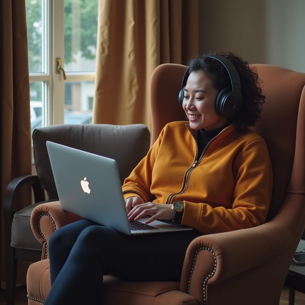 A person enjoying music on headphones after successfully downloading MP3 files.