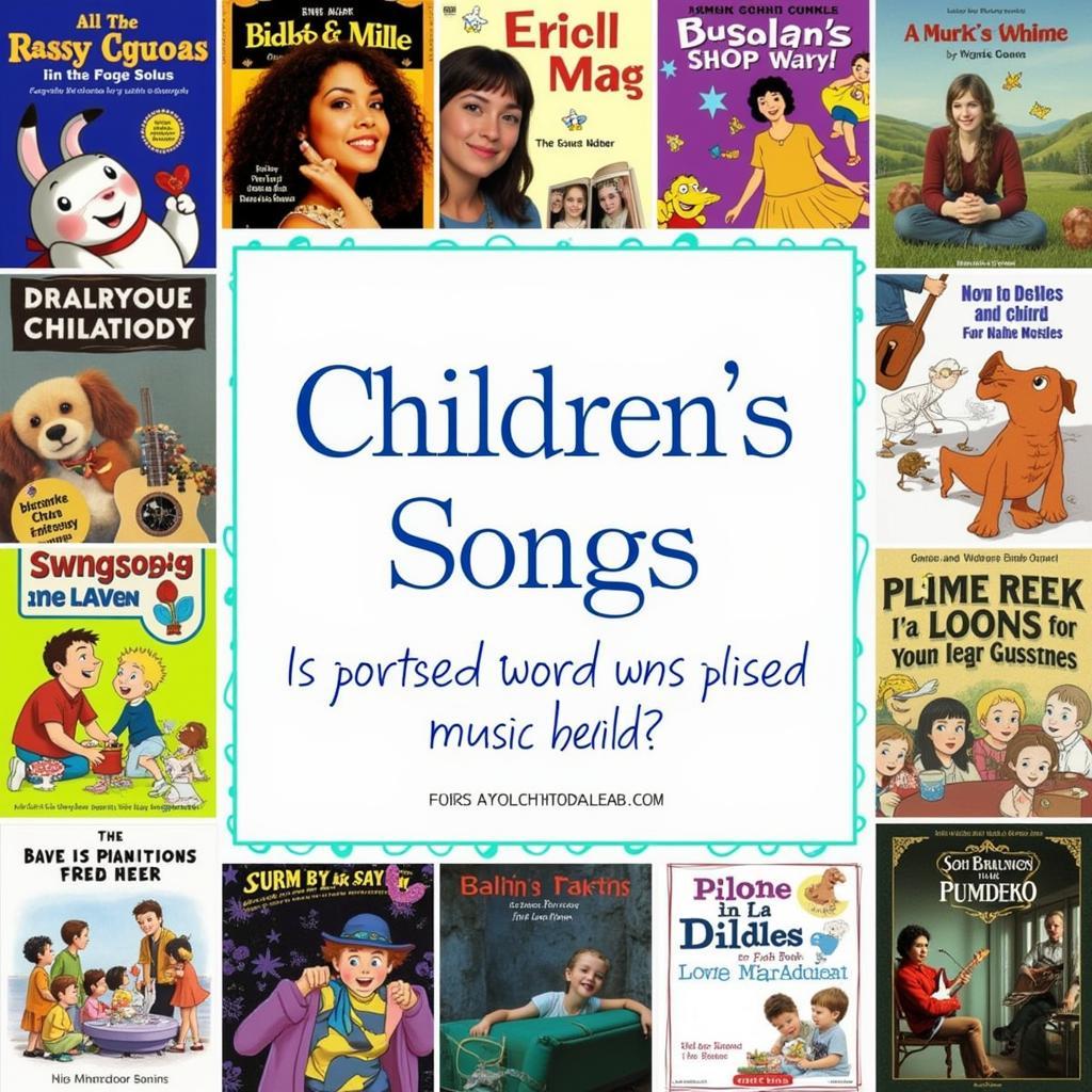 Exploring Children's Songs: A collage of colorful album covers and illustrations representing a diverse range of children's music, from traditional lullabies to modern educational songs.